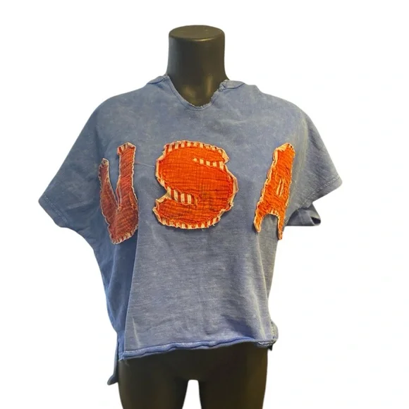 Authentic Mineral Washed Solid USA Patched Knit Top - Blue - Picture 6 of 7